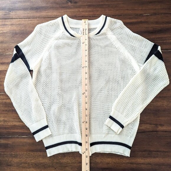 Kate Collection Preppy Mesh Knit Sweater with Stripes & Zipper Front Large - Picture 7 of 8
